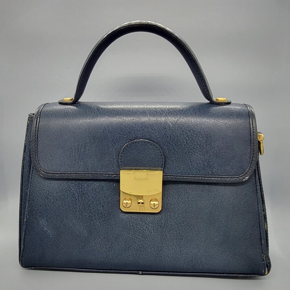 Land Blue Leather Top Handle Handbag
